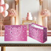 エレガント ホットピンク グリッター ドリップ ラージペーパーバッグ