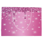 エレガント ホットピンク グリッター ドリップ ラージペーパーバッグ (裏面)