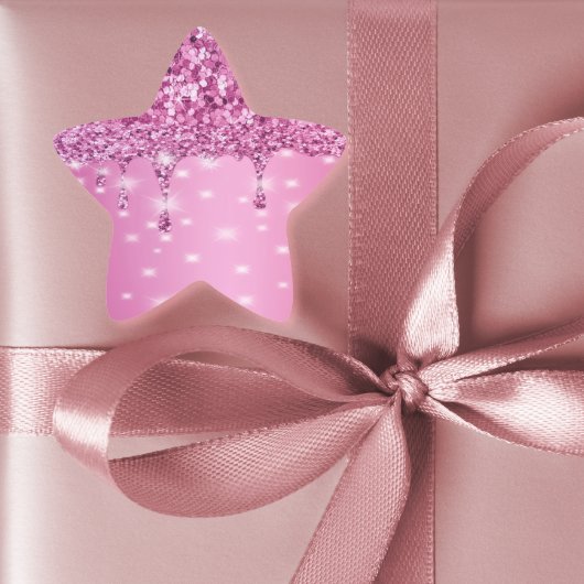 エレガント ホットピンク グリッター ドリップ 星シール