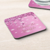 エレガント ホット ピンク グリッター ドリップ ブライズメイド コースター (左側)