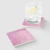 エレガント ホット ピンク グリッター ドリップ ブライズメイド ストーンコースター (横)