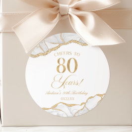 エレガント ホワイトゴールド アゲート 80歳の誕生日パーティー ラウンドシール