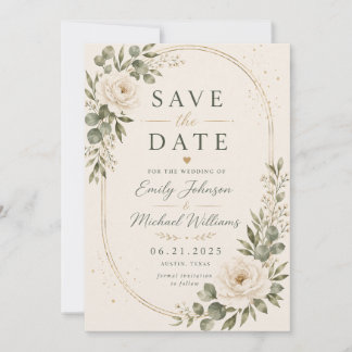エレガント ホワイト フラワー Save the Date カード