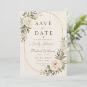 エレガント ホワイト フラワー Save the Date カード (スタンド正面)