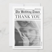 エレガント ホワイト ブラック 新聞 結婚式 サンキューカード (正面)