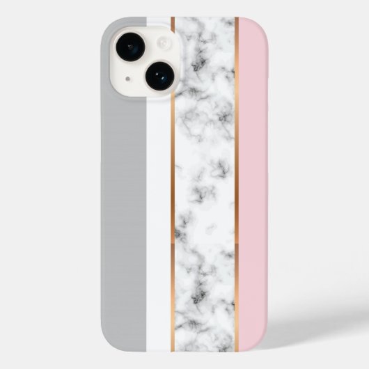 エレガント ホワイト マーブル グレー ピンク ゴールド ストライプ Case-Mate iPhoneケース (裏面)