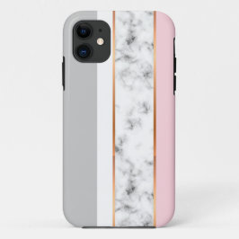 エレガント ホワイト マーブル グレー ピンク ゴールド ストライプ iPhone 11 ケース
