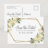 エレガント ボタニカル ゴールド グリーンネリー ローズ シック ホワイト 案内ポストカード (正面/裏面)