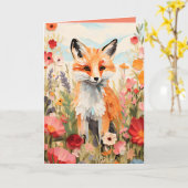 エレガント ボタニカル フォックス 折りたたみ グリーティング カード (黄色い花)
