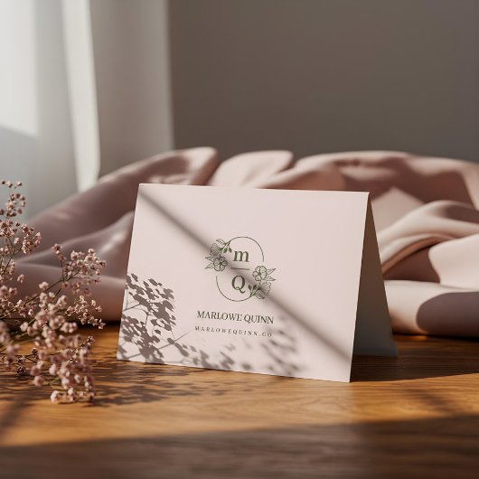 エレガント ボタニカル モノグラム ロゴ フラワール ウォーターカラー サンキューカード