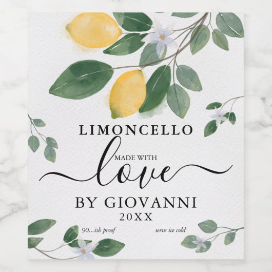 エレガント ボタニカル レモン 愛を込めて作られた リモンチェッロ ワインラベル (シングルラベル)