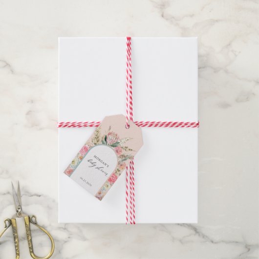 エレガント ボヘミアンフラワー ベイビーシャワー モノグラム ギフトタグ (より糸付き)