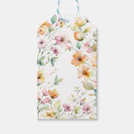 エレガント ボーホー オレンジ ピンク ウォーターカラー ワイルドフラワーズ ギフトタグ