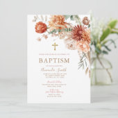 エレガント ボーホー オレンジ フラワー 洗礼 誕生会 招待状 (スタンド正面)