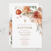 エレガント ボーホー オレンジ フラワー 洗礼 誕生会 招待状 (正面/裏面)