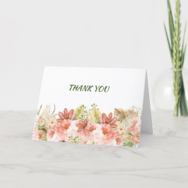 エレガント ボーホー ピンク フラワーズ 折りたたみ サンクス カード