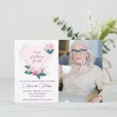 エレガント ボーホー ピンク フラワーフォト 93歳の誕生日 招待状 (スタンド正面)