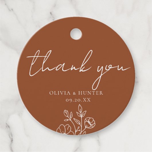 エレガント ボーホー フラワー テラコッタ サンクス フェイバータグ (正面)