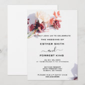 エレガント ボーホー レトロ フラワー ピンク & ホワイト ウェディング 招待状 (正面/裏面)