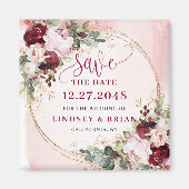 エレガント ボーホ バーガンディ ブラッシュ ゴールド フラワル セーブ デート マグネット (正面)