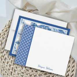 エレガント マルチパープス ブルー クラムシェル トワール フラット ノートカード