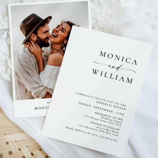 エレガント ミニマリスト カリグラフィー リハーサル ディナー 招待状