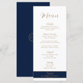 エレガント ミニマリスト ゴールド ネイビーブルー 結婚式 メニュー (正面/裏面)