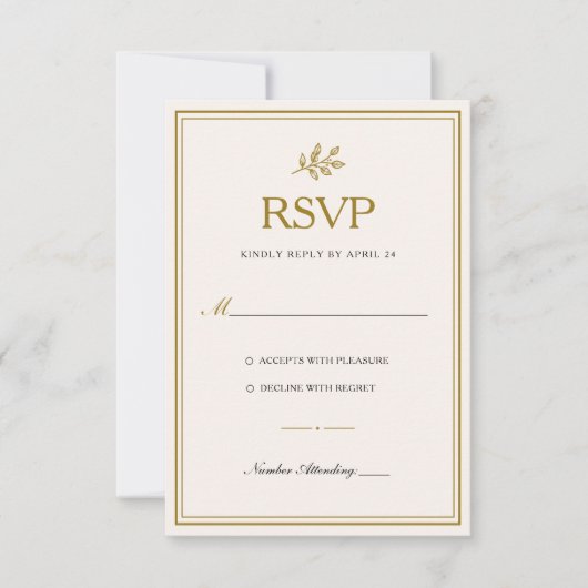 エレガント ミニマリスト ゴールド 結婚式 RSVP カード (正面)