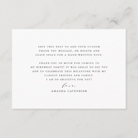 エレガント ミニマリスト スクリプト カリグラフィー サンクスカード サンキューカード (裏面)