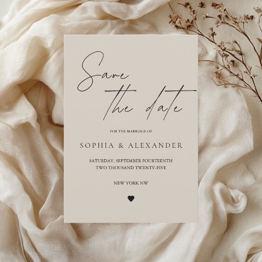 エレガント ミニマリスト ベージュ セーブ・ザ・デート 招待状