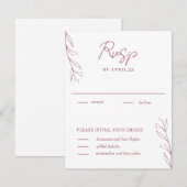 エレガント ミニマリスト ボタニカル バーガンディー RSVP カード (正面/裏面)