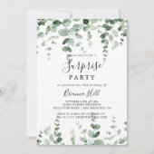 エレガント ミニマリスト ユーカリ サプライズパーティー 招待状 (正面)