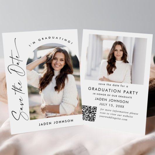 エレガント ミニマリスト 卒業式 2 フォト QRコード セーブザデート