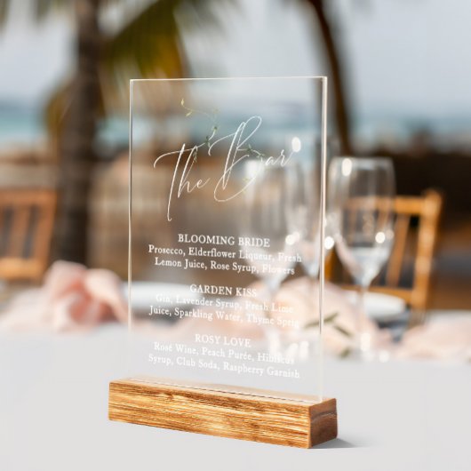 エレガント ミニマリ ボタニカル ブライダル シャワー バー メニュー アクリルサイン