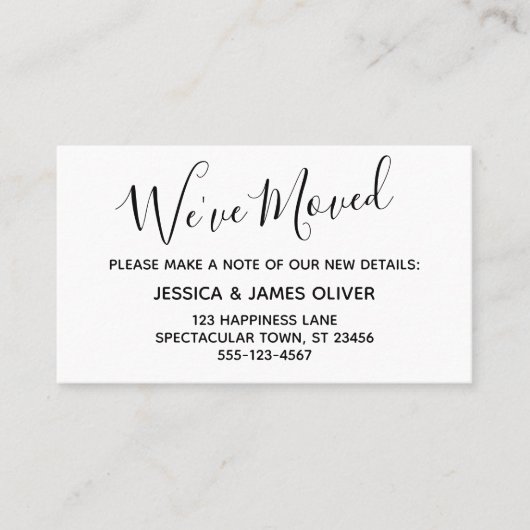 エレガント、ミニマルタイポグラフィ「引っ越しました」カード 名刺 (正面)