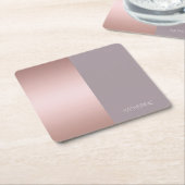 エレガント&ミニマルバラ金ゴールドと紫色のカラーブロック スクエアペーパーコースター (アングル)