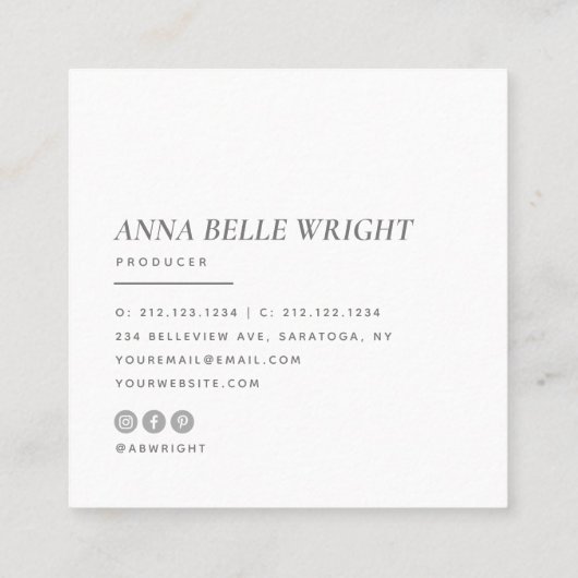 エレガント |ミニマルモダンタイポグラフィシンプルピンク スクエア名刺 (裏面)