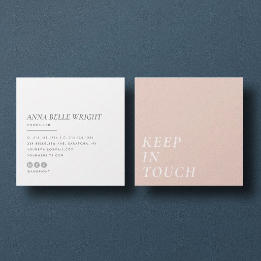 エレガント |ミニマルモダンタイポグラフィシンプルピンク スクエア名刺