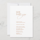 エレガント ミニマル 「イエスと言った」 ブライダルシャワー 招待状 (正面)