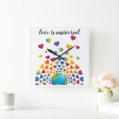 エレガント ミニマル カラフル レインボー ハート デザイン スクエア壁時計 (ホーム)