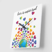 エレガント ミニマル カラフル レインボー ハート デザイン スクエア壁時計 (傾斜)