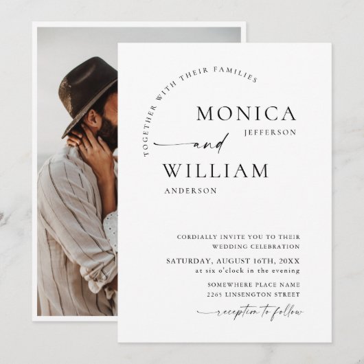 エレガント ミニマル カリグラフィー ウェディング フォト 招待状 (正面/裏面)