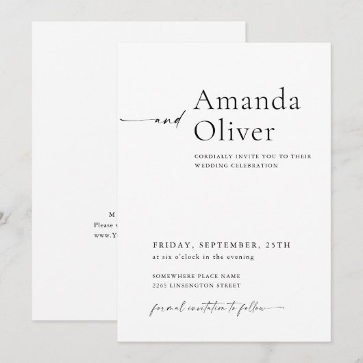 エレガント ミニマル カリグラフィー ウェディング 招待状 (正面/裏面)