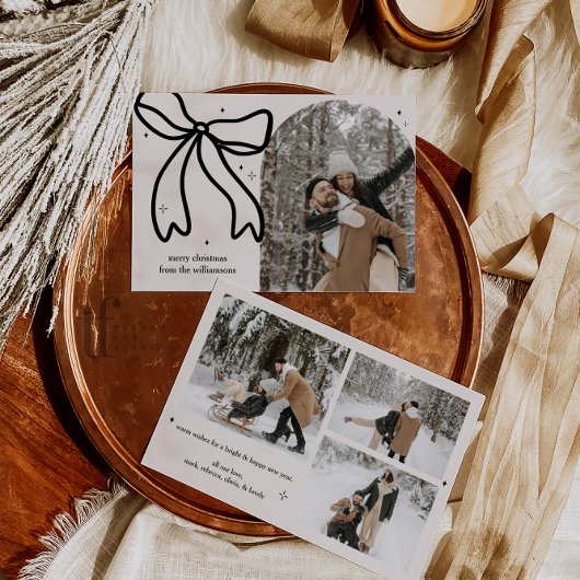 エレガント ミニマル クリスマス ボウ ファミリー フォト