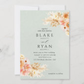 エレガント ミニマル サージュ ピーチ ブラッシュ クリーム ウェディング 招待状 (正面)