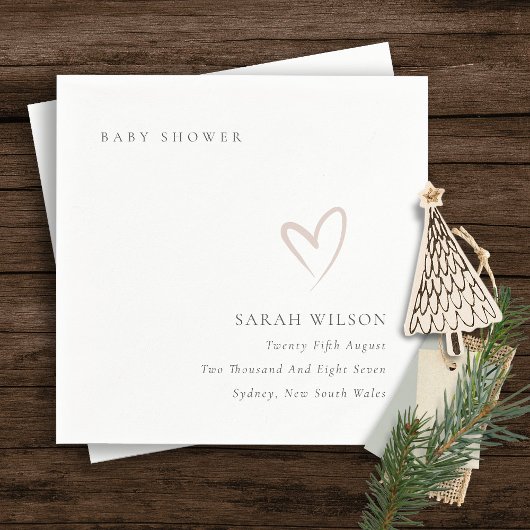 エレガント ミニマル シックな ブッシュピンク ハート ベイビーシャワー スタンダードカクテルナプキン