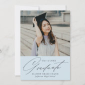 エレガント ミニマル スカイ ブルー フォト 卒業 案内状 (正面)