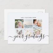 エレガント ミニマル スクリプト ファミリー フォト グリーティング ポストカード (正面/裏面)