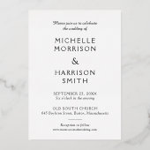 エレガント ミニマル ダスティーブルー ウェディング ローズゴールド 箔招待状 (裏面)