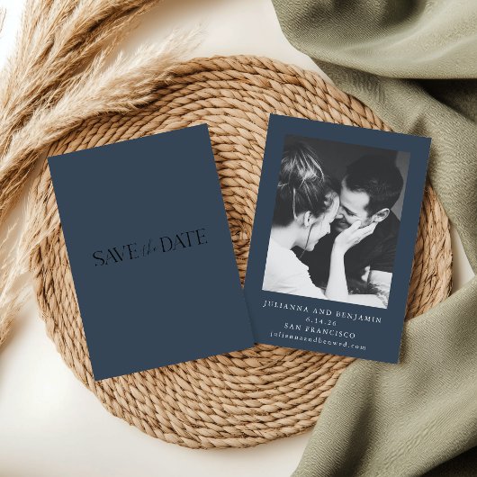 エレガント ミニマル ダーク ティール ブルー フォト ウェディング セーブザデート